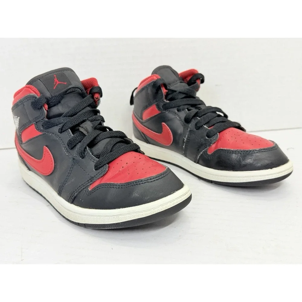 Nike Air Jordan 1 Mid Bred Twist Black Red GS Youth 2Y DQ8424-067